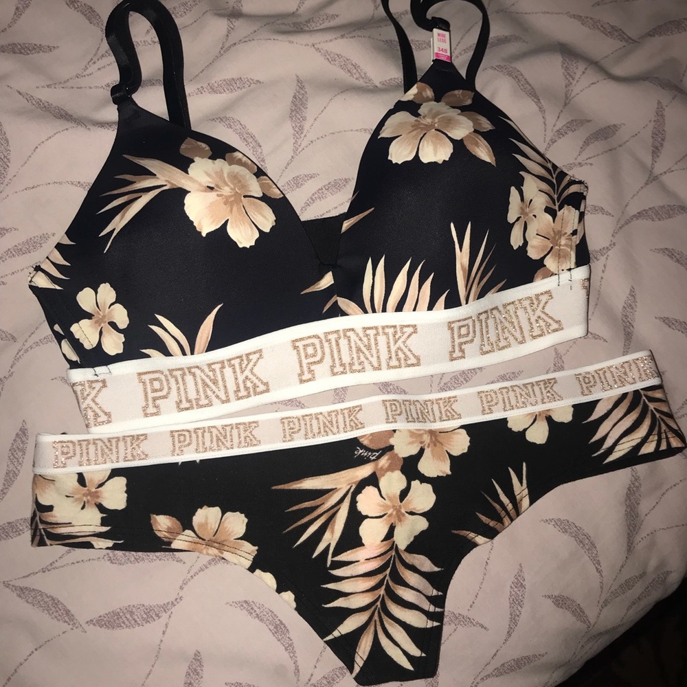 BNWT PINK floral bra & thong set